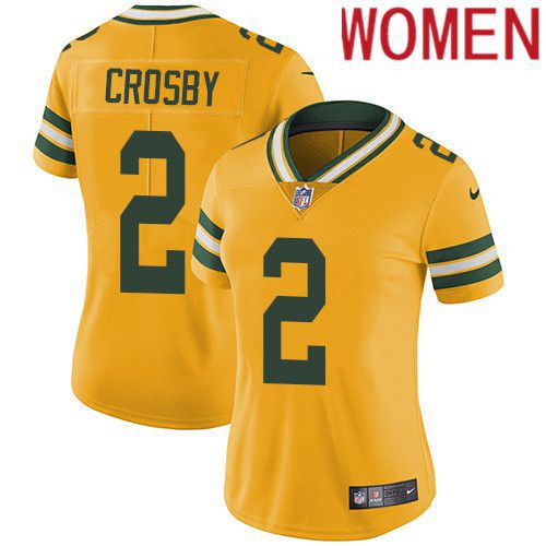 Women Green Bay Packers #2 Mason Crosby Yellow Nike Vapor Limited NFL Jersey->women nfl jersey->Women Jersey